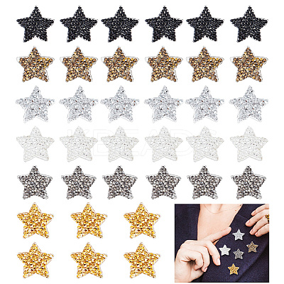 36Pcs 6 Style Star Glitter Hotfix Rhinestone FIND-GA0003-05-1