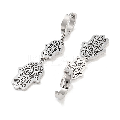 Non-Tarnish Hamsa Hand 304 Stainless Steel Dangle Earrings EJEW-L283-062P-1