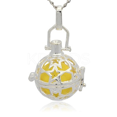 Silver Color Plated Brass Hollow Round Cage Pendants KK-J226-05S-1
