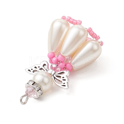 Pearlized Glass Pearl Beads Pendants PALLOY-MZ00487-05-1