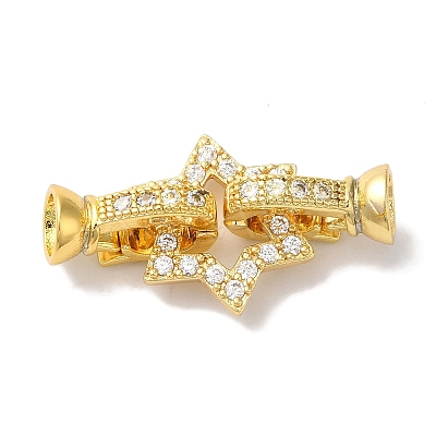 Star Rack Plating Brass Micro Pave Clear Cubic Zirconia Fold Over Clasps KK-A225-07G-1