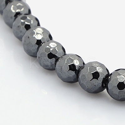 Faceted Round Non-magnetic Synthetic Hematite Beads Strands G-P061-60-8mm-1