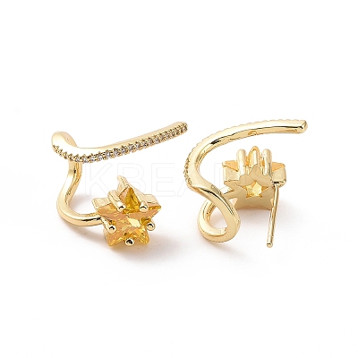 Light Khaki Cubic Zirconia Meteor Stud Earrings EJEW-P206-13G-1