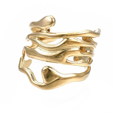 304 Stainless Steel Wave Open Cuff Ring LS-RJEW-T023-31G-1