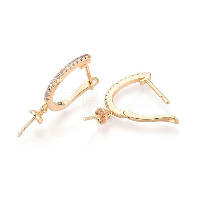 Brass Micro Pave Clear Cubic Zirconia Arch Hoop Earring Findings KK-T076-82G-1