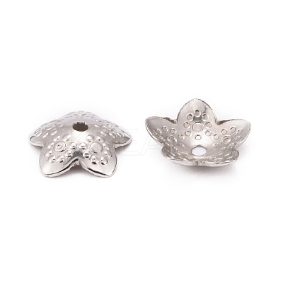 Tarnish Resistant 5-Petal 304 Stainless Steel Flower Bead Caps STAS-E083-03P-1