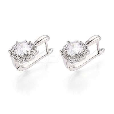 Brass Micro Pave Clear Cubic Zirconia Flower Hoop Earrings EJEW-T048-33P-1