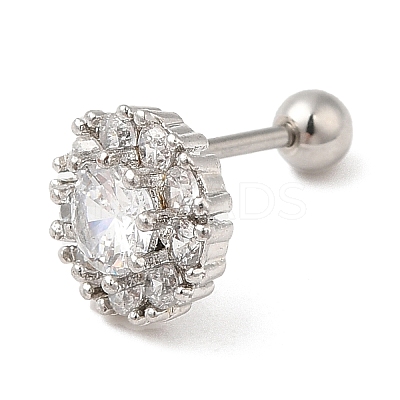 Brass Micro Pave Clear Cubic Zirconia Stud Earrings EJEW-L265-12P-1