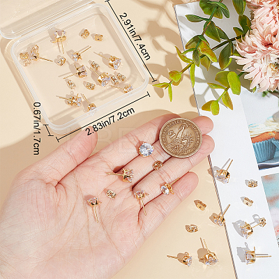 12 Pairs 2 Style Diamond Shape Brass with Cubic Zirconia Stud Earring Findings KK-BBC0012-72-1
