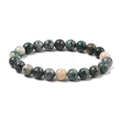 Natural Dioptase Round Beaded Stretch Bracelets BJEW-JB11195-01-1