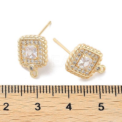 Brass Micro Pave Cubic Zirconia Stud Earring Findings KK-E107-21G-1