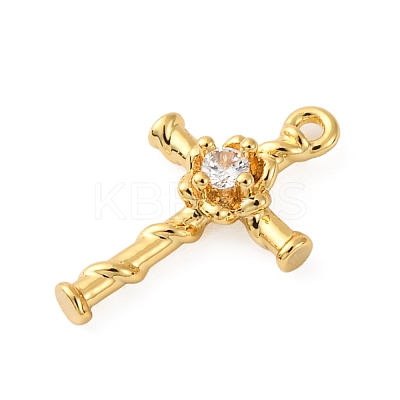 Brass Micro Pave Clear Cubic Zirconia Charms KK-V016-22F-G-1