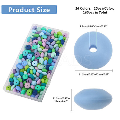 160Pcs 16 Colors Rondelle Food Grade Eco-Friendly Silicone Abacus Beads SIL-CA0003-17-1