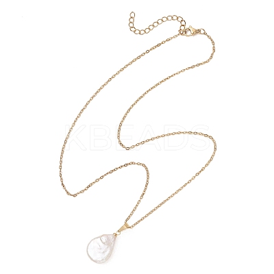 Baroque Natural Keshi Pearl Teardrop Pendant 304 Stainless Steel Cable Chain Necklaces for Women NJEW-JN05961-1