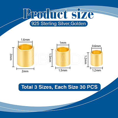90Pcs 3 Styles 925 Sterling Silver Tube Beads FIND-PH0028-57G-1