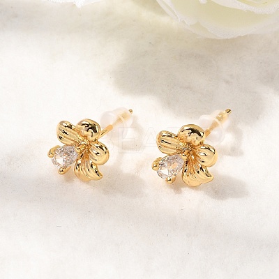 Brass Micro Pave Clear Cubic Zirconia Flower Stud Earrings EJEW-C158-17A-G-1