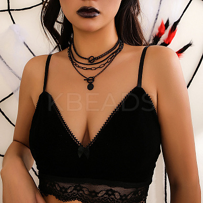 Gothic Alloy with Iron Pendant Multi Layered Chain Necklaces for Women FS-WG9D473-03-1