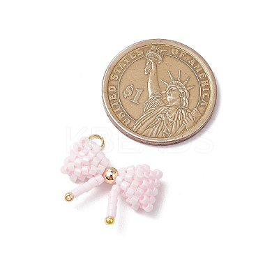 Glass Seed Beaded Bowknot Pendants PALLOY-MZ00564-02-1