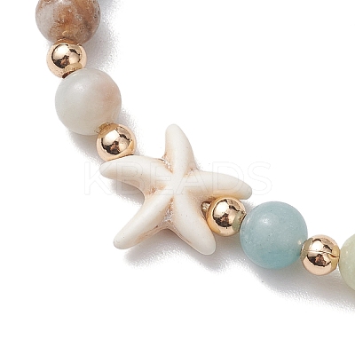 Natural Flower Amazonite Round Beaded Braided Bead Bracelets BJEW-JB10692-01-1