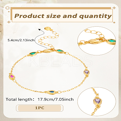 1Pc Brass Rhinestone Teardrop Link Bracelets BJEW-LP0015-20-1