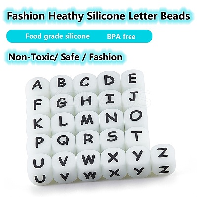 20Pcs Luminous Cube Letter Silicone Beads 12x12x12mm Square Dice Alphabet Beads with 2mm Hole Spacer Loose Letter Beads for Bracelet Necklace Jewelry Making JX437R-1