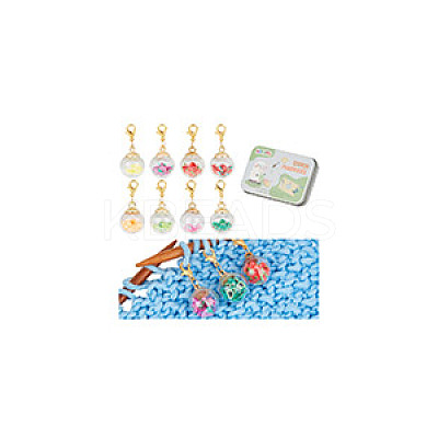 8Pcs 8 Colors Transparent Glass Pendant Decorations HJEW-NB00053-1