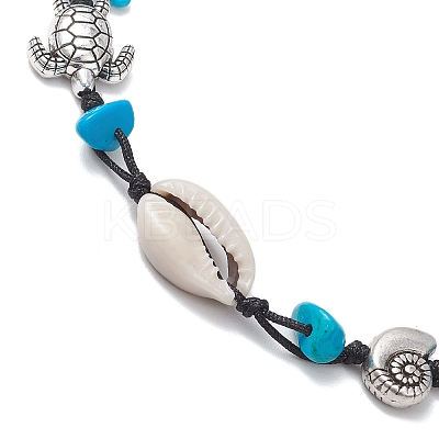 3Pcs 3 Styles Beach Starfish Turtle Synthetic Magnesite & Turquoise & Natural Cowrie Shell Beaded Anklets AJEW-AN00687-1