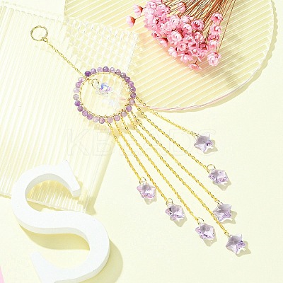 Glass Star Pendant Decorations HJEW-JM01113-05-1