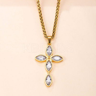 304 Stainless Steel Pave Cubic Zirconia Religion Cross Pendant Necklaces for Men Women WG31638-01-1