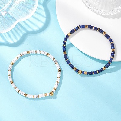 2Pcs Natural Howlite & Lapis Lazuli Beads Stretch Bracelets for Women BJEW-JB13214-1