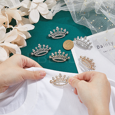 6Pcs 2 Colors Crown Alloy Crystal Rhinestone Brooch JEWB-FH0001-67-1