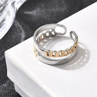 Adjustable 304 Stainless Steel Cuff Rings for Women RJEW-B150-01GP-04-1