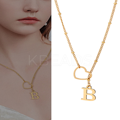 1Pc Letter & Heart Stainless Steel Lariat Necklaces for Women NJEW-LP0002-87G-B-1