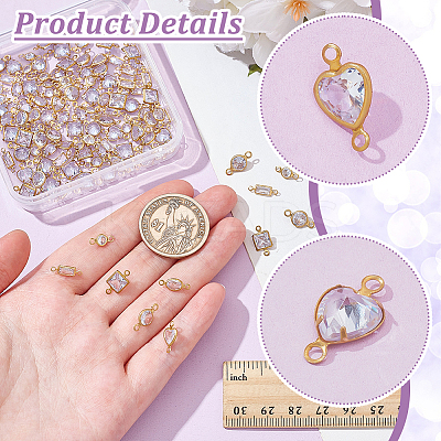 120Pcs 6 Styles Brass Clear Cubic Zirconia Connector Charms KK-NB0003-88-1