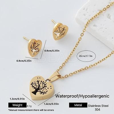 304 Stainless Steel Pendant Necklace & Stud Earrings Set for Women PZ6916-1-1