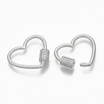Brass Micro Pave Clear Cubic Zirconia Screw Carabiner Lock Charms ZIRC-T010-11P-1