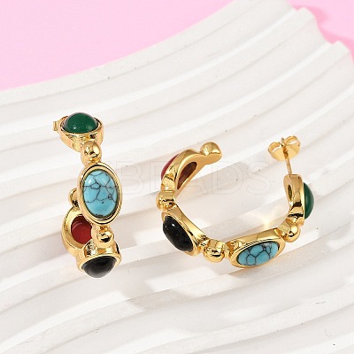 304 Stainless Steel Synthetic Turquoise & Synthetic Agate Stud Earrings LS-EJEW-M105-01G-1