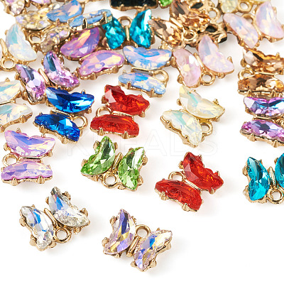 28pcs 14 colors Light Golden Alloy Glass Charms FIND-TA0005-94-1
