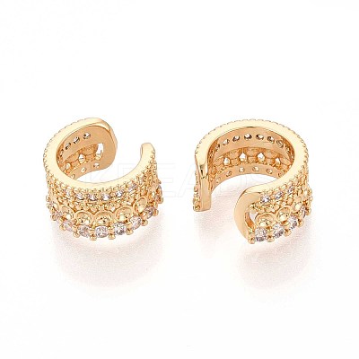 Brass Micro Pave Clear Cubic Zirconia Cuff Earrings EJEW-T047-82G-1