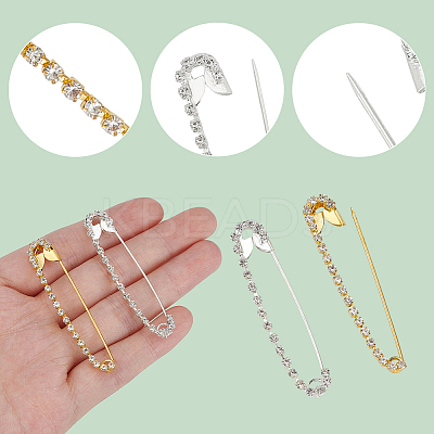 16Pcs 2 Colors Iron with Crystal Rhinestone Safety Pin JEWB-AR0001-25-1