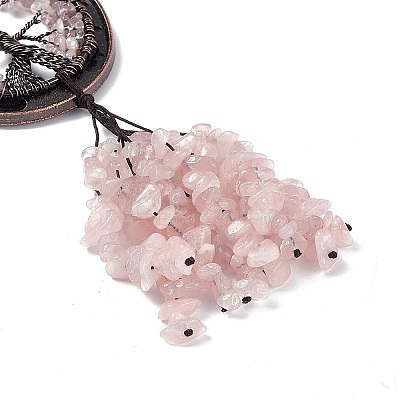 Natural Rose Quartz Chip Tree of Life Pendants Decoration G-F733-06B-1
