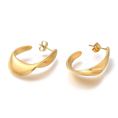 Ion Plating(IP) 304 Stainless Steel Oval Stud Earrings for Women EJEW-S227-60G-1
