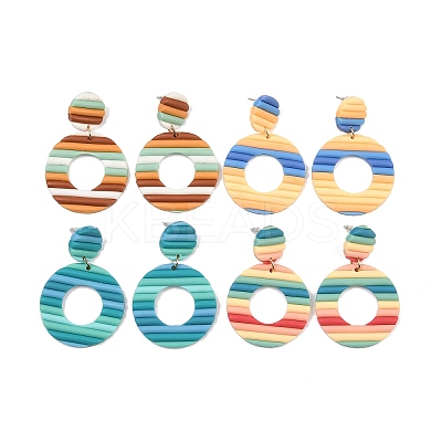 4 Pairs 4 Colors Polymer Clay Donut Dangle Stud Earrings with Iron Pins EJEW-FI0003-02-1