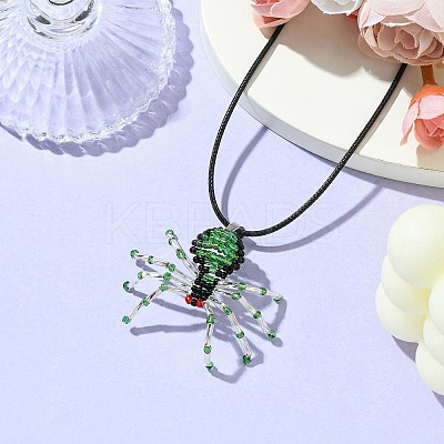 Braided Glass Seed Bead Spider Pendant Necklaces NJEW-MZ00036-03-1