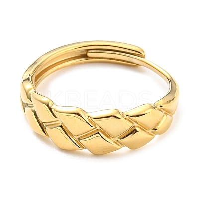 304 Stainless Steel Grooved Rhombus Adjustable Ring for Women RJEW-C016-28G-1