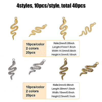 40Pcs 4 Styles Zinc Alloy Pendants PALLOY-CA0002-47-1