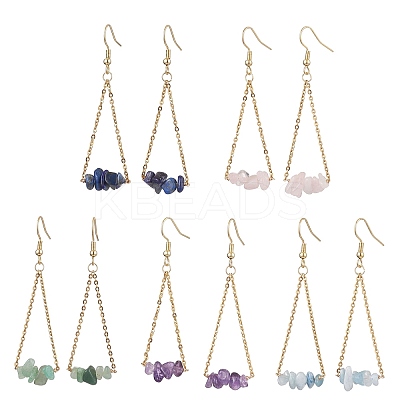 304 Stainless Steel with Natural Mixed Stone Dangle Earrings EJEW-JE06010-1