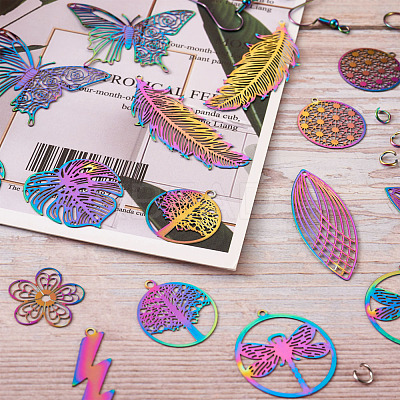 DIY 9 Shapes Colorful Filigree Joiners Stainless Steel Earring Making Kits DIY-BT0001-16MC-1
