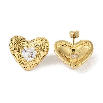Heart 304 Stainless Steel Clear Cubic Zirconia Stud Earring for Women EJEW-Z047-05G-02-1