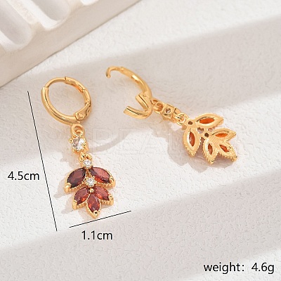 The 18K gold plating Elegant Copper Leaf Earrings with Zircon for Women MM8873-3-1
